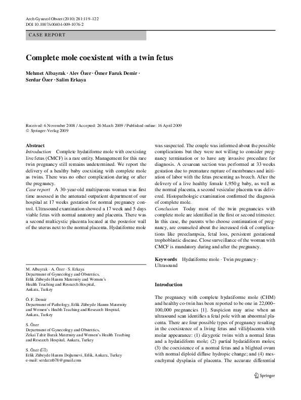 (PDF) Complete mole coexistent with a twin fetus