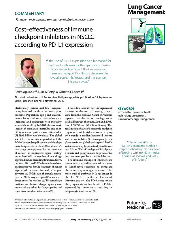 (PDF) Cost effectiveness of immune checkpoint inhibitors in NSCLC ...