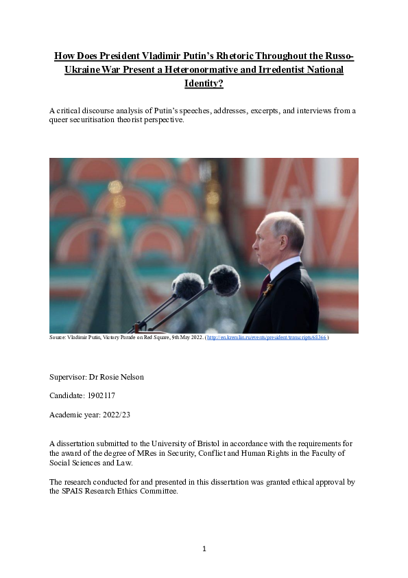 (PDF) How Does President Vladimir Putin’s Rhetoric Throughout the Russo ...