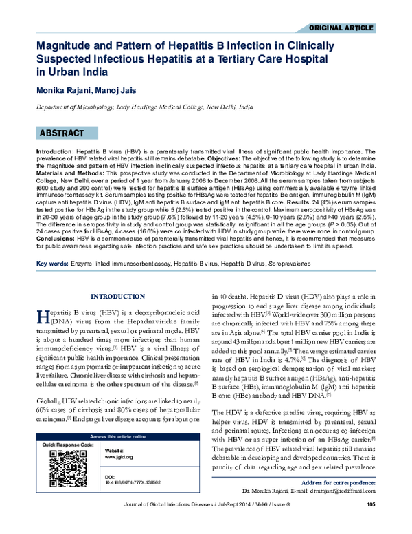 (PDF) Magnitude and pattern of hepatitis B infection in clinically ...