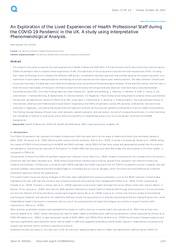 (PDF) An Exploration of the Lived Experiences of Health Professional ...