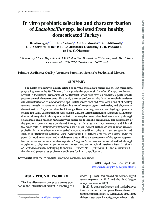 (PDF) In vitro probiotic selection and characterization of ...