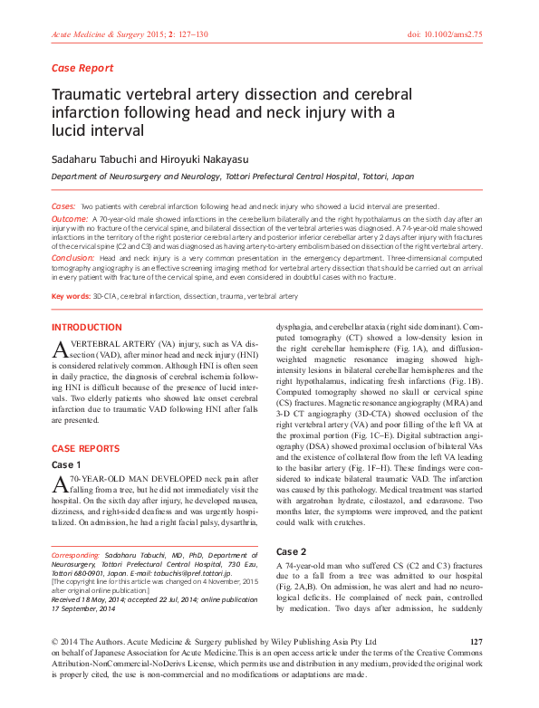 (PDF) Traumatic vertebral artery dissection and cerebellar infarction ...