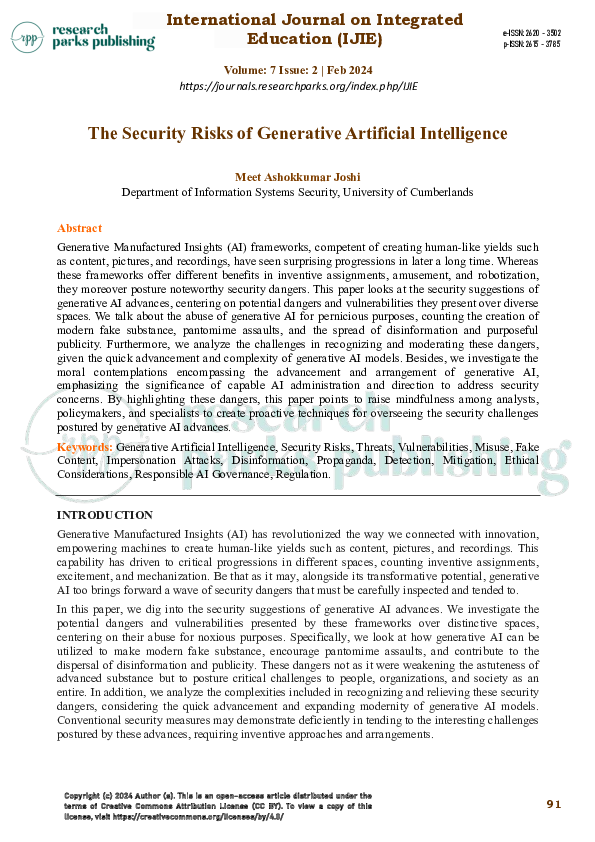 (PDF) The Security Risks of Generative Artificial Intelligence