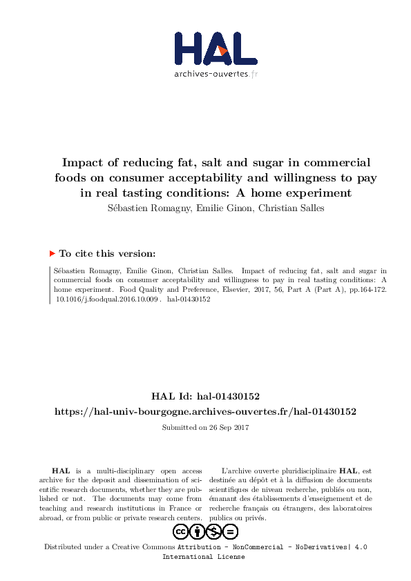 (PDF) Impact of reducing fat, salt and sugar in commercial foods on ...