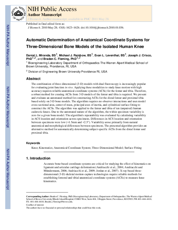 (PDF) Automatic determination of anatomical coordinate systems for ...