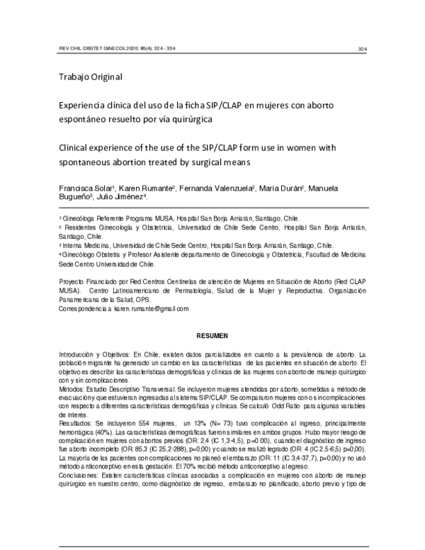 (PDF) Experiencia clínica del uso de la ficha SIP/CLAP en mujeres con ...