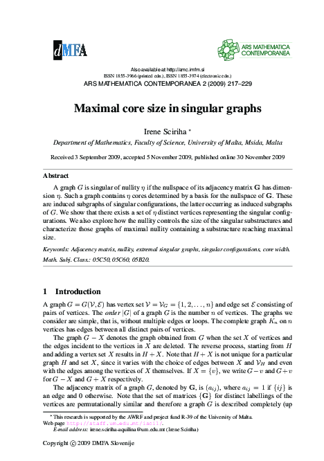 (PDF) Maximal core size in singular graphs
