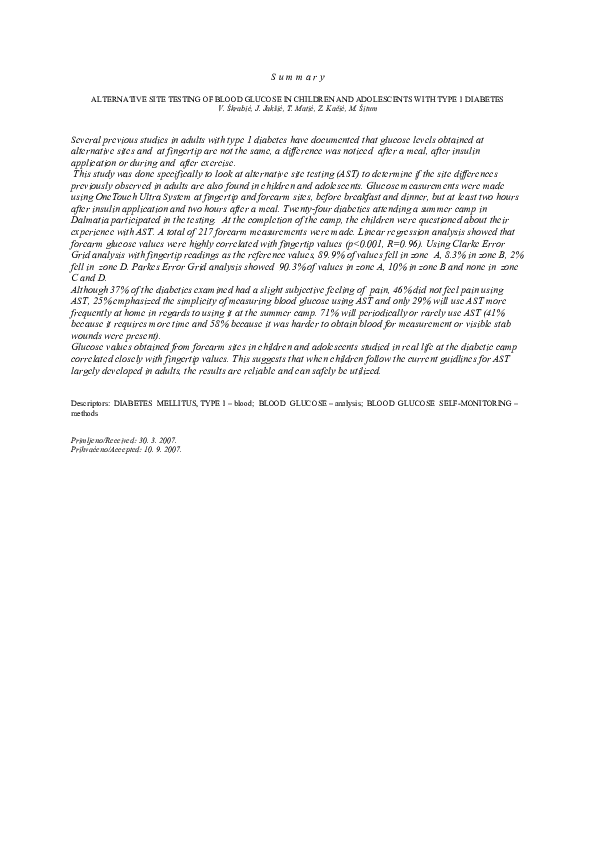 (DOC) Alternative site testing of blood glucose in children and ...