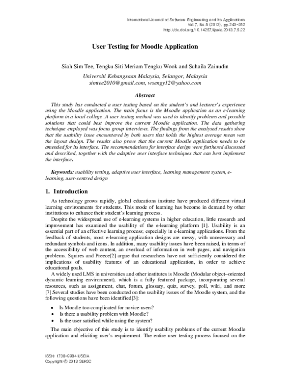 (PDF) User Testing for Moodle Application
