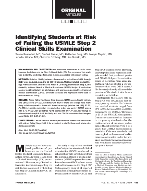 (PDF) Identifying Students at Risk of Failing the USMLE Step 2 Clinical ...