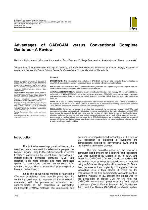 (PDF) Advantages of CAD/CAM versus Conventional Complete Dentures - A ...