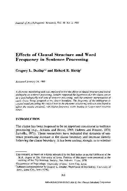 (PDF) Effects of clausal structure and word frequency in sentence ...