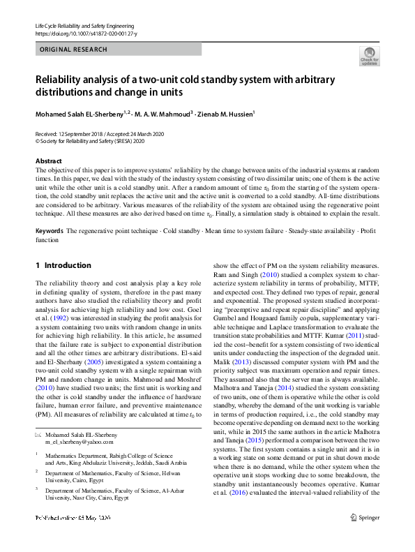 (PDF) Reliability analysis of a two-unit cold standby system with ...