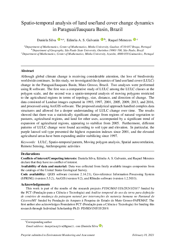 (PDF) Spatio-temporal analysis of land use/land cover change dynamics ...