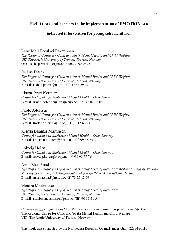 (PDF) Facilitators and Barriers to the Implementation of EMOTION: An ...