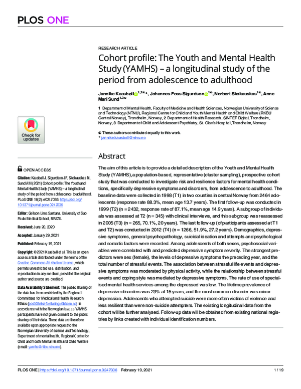 (PDF) Cohort profile: The Youth and Mental Health Study (YAMHS) – a ...