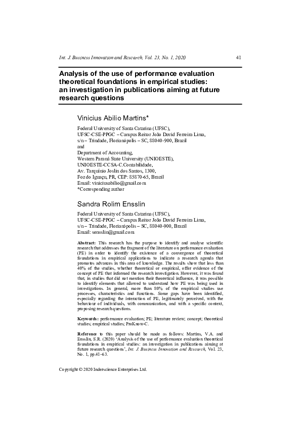 (PDF) Analysis of the use of Performance Evaluation theoretical ...