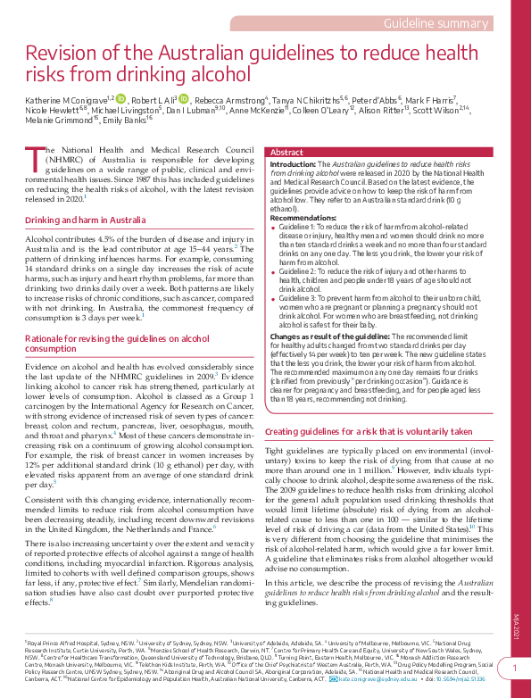 (PDF) Revision of the Australian guidelines to reduce health risks from ...