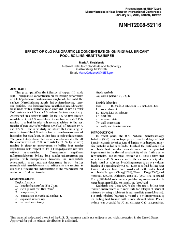 (PDF) Effect of CuO Nanoparticle Concentration on R134A/Lubricant Pool ...