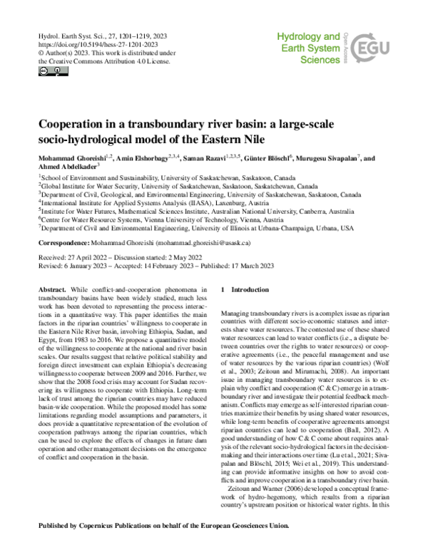 (PDF) Cooperation in a transboundary river basin: a large-scale socio ...