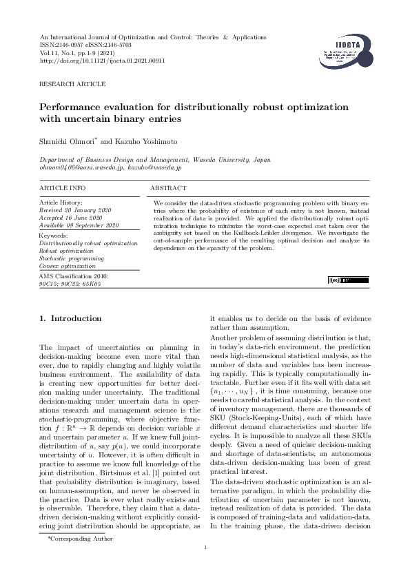 (PDF) Performance evaluation for distributionally robust optimization ...