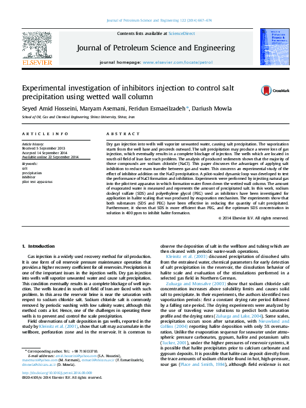 (PDF) Experimental investigation of inhibitors injection to control ...
