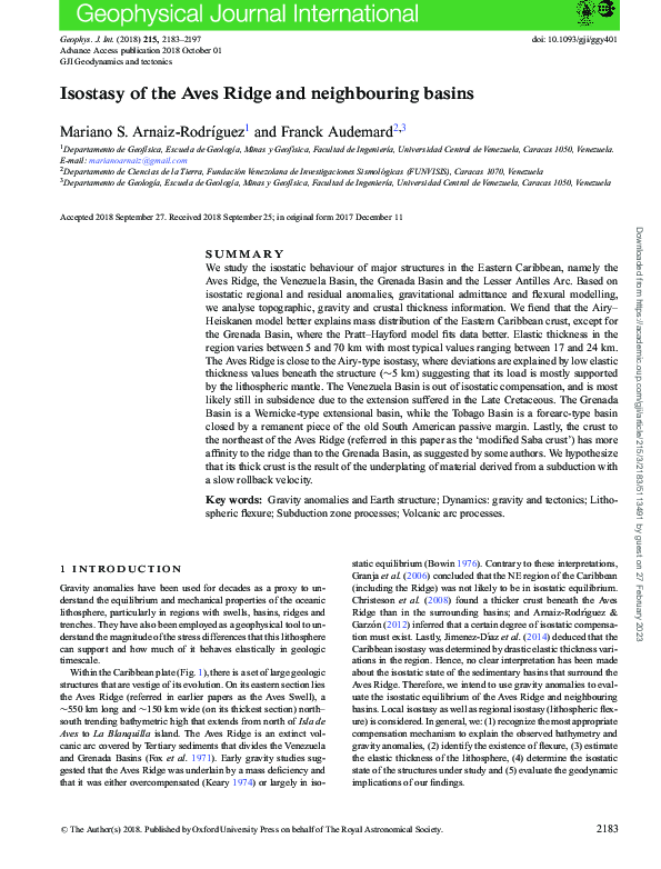 (PDF) Isostasy of the Aves Ridge and Neighboring Basins