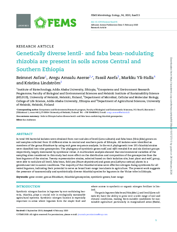 (PDF) Genetically diverse lentil- and faba bean-nodulating rhizobia are ...