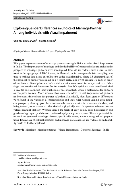 (PDF) Exploring Gender Differences in Choice of Marriage Partner Among ...