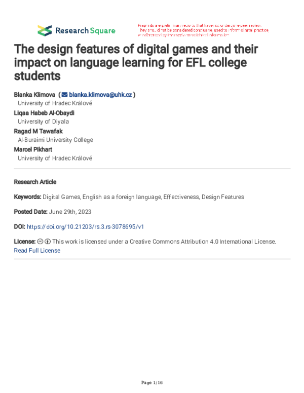 (PDF) The design features of digital games and their impact on language ...