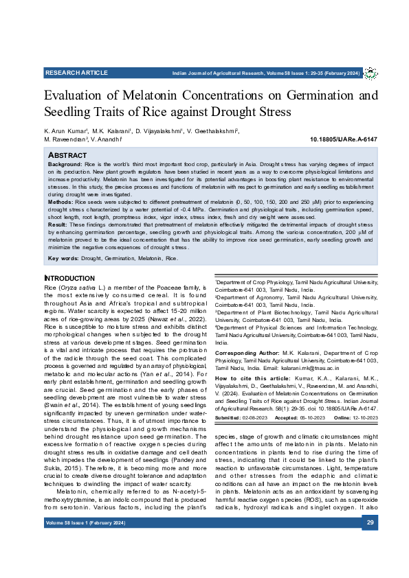 (PDF) Evaluation of Melatonin Concentrations on Germination and ...
