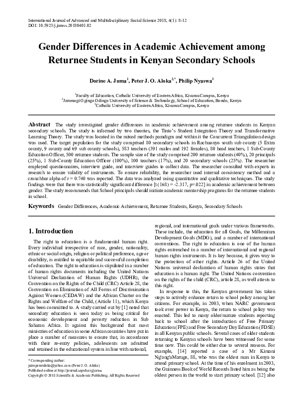 (PDF) Gender Differences in Academic Achievement among Returnee ...