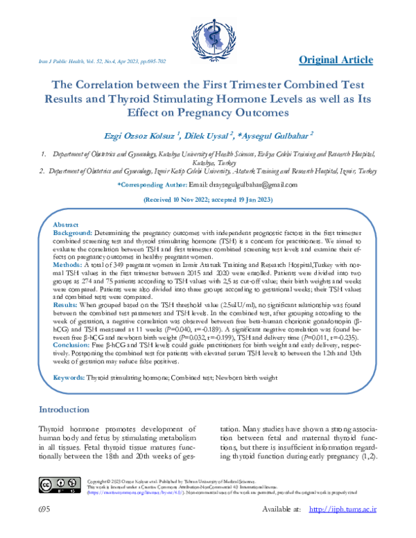 (PDF) The Correlation between the First Trimester Combined Test Results ...
