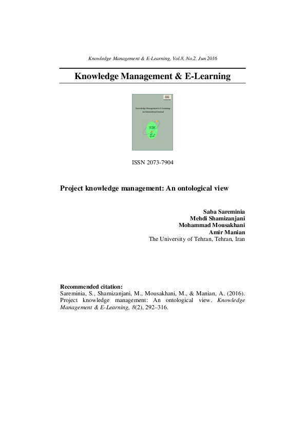 (PDF) Project knowledge management: An ontological view