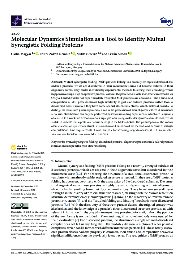 (PDF) Molecular Dynamics Simulation as a Tool to Identify Mutual ...