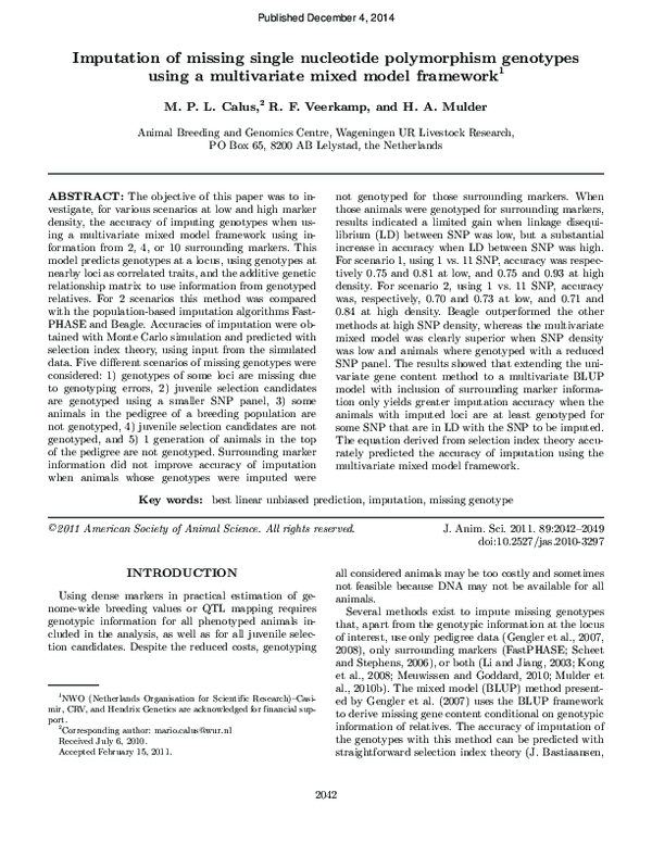 (PDF) Imputation of missing single nucleotide polymorphism genotypes ...