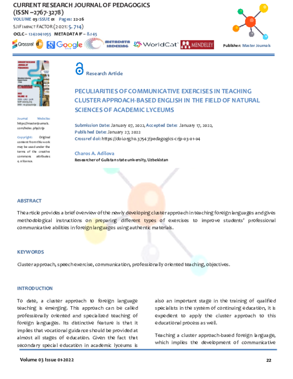 (PDF) Peculiarities of Communicative Exercises in Teaching Cluster ...