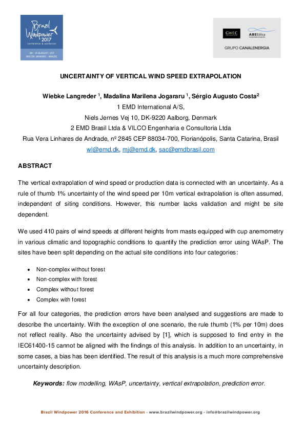 (PDF) Uncertainty of Vertical Wind Speed Extrapolation