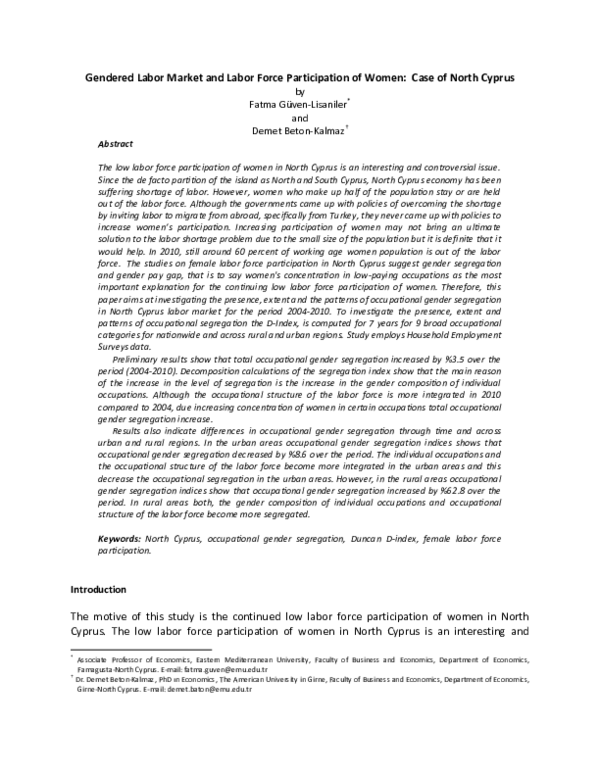(PDF) Gendered Labor Market and Labor Force Participation of Women ...