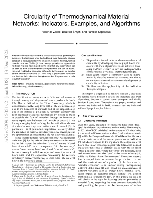 (PDF) Circularity of Thermodynamical Material Networks: Indicators ...