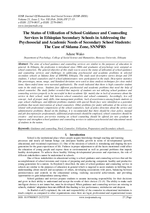(PDF) The Status of Utilization of School Guidance and Counseling ...