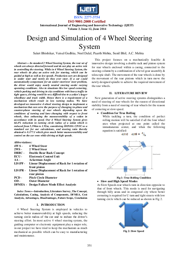 (PDF) Design and Simulation of 4 Wheel Steering System