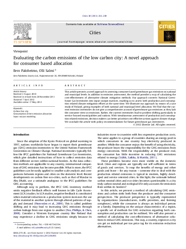 (PDF) Evaluating the carbon emissions of the low carbon city: A novel ...