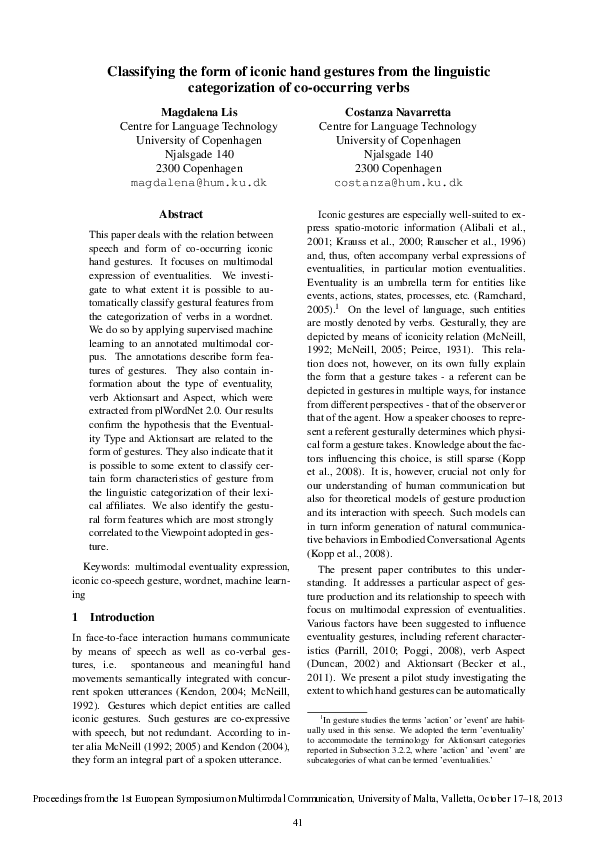 (PDF) Classifying the form of iconic hand gestures from the linguistic ...