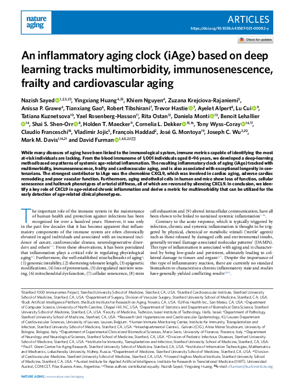 (PDF) An inflammatory aging clock (iAge) based on deep learning tracks ...