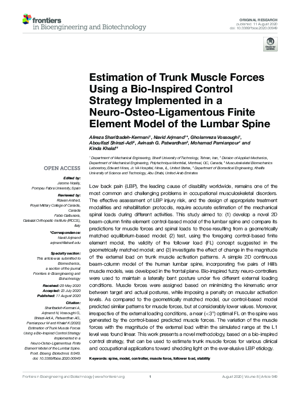 (PDF) Estimation of Trunk Muscle Forces Using a Bio-Inspired Control ...
