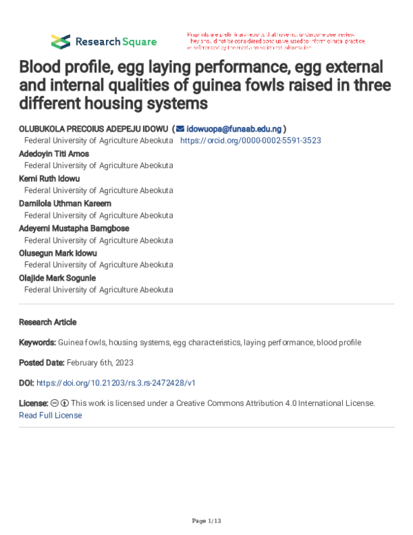 (PDF) Blood profile, egg laying performance, egg external and internal ...