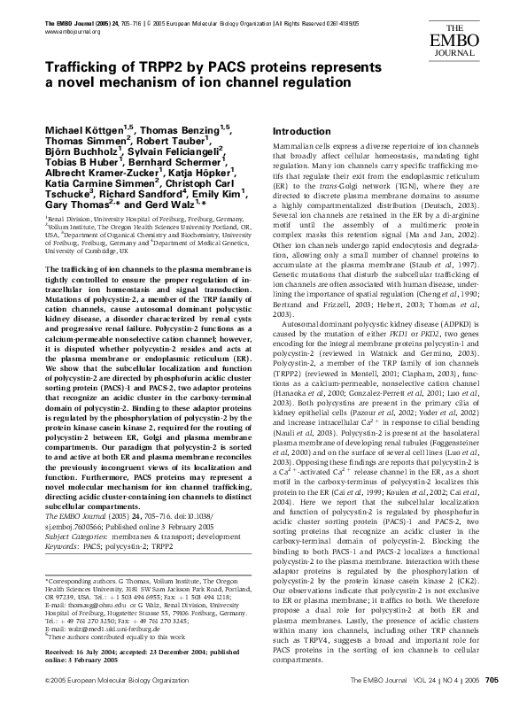 Trafficking of TRPP2 by PACS proteins represents a novel mechanism of ion channel regulation