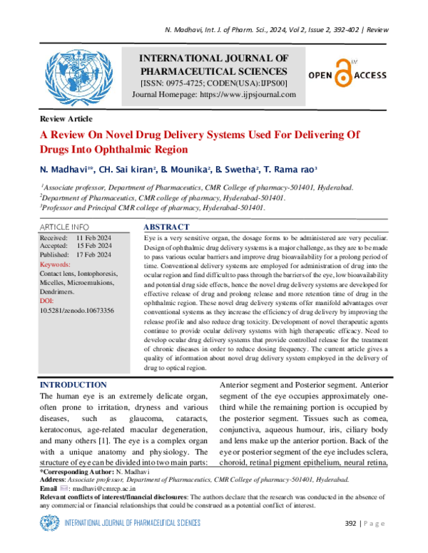 (PDF) A Review On Novel Drug Delivery Systems Used For Delivering Of ...
